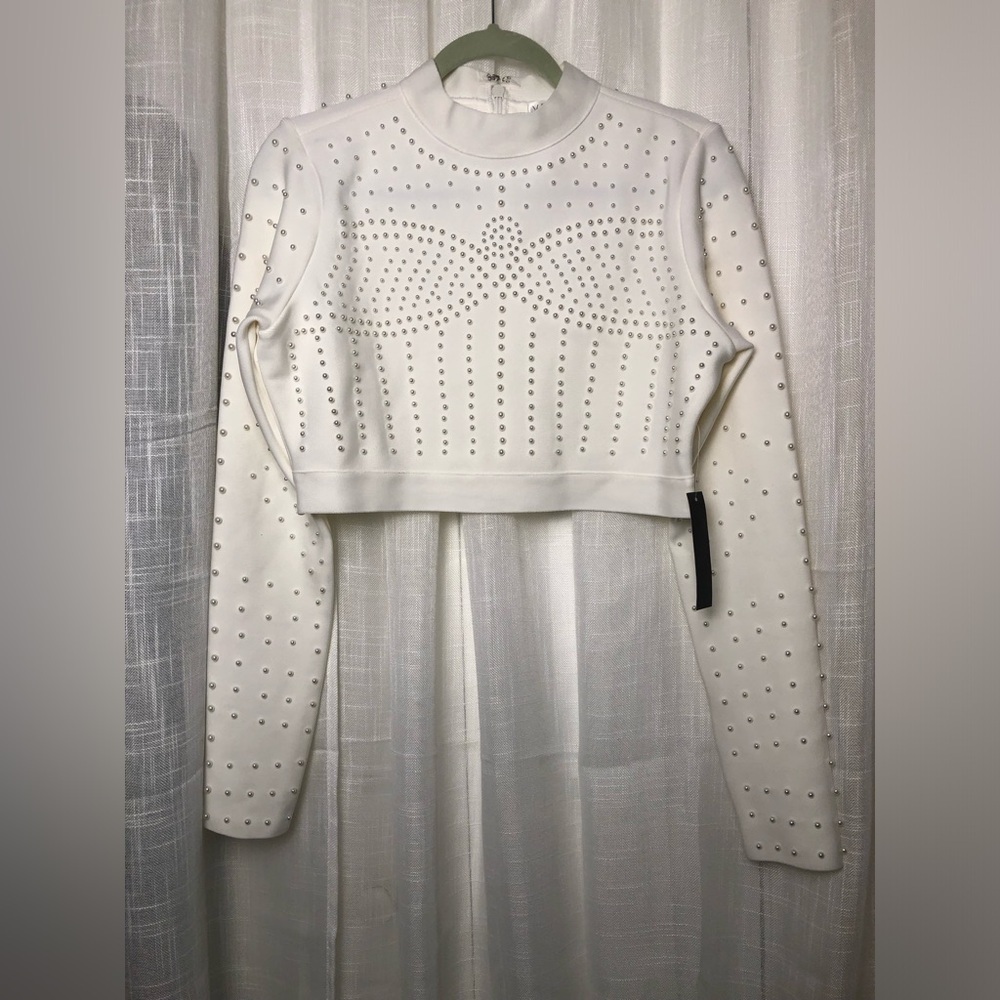 VENUS White Studded Crop Top. NWT size Large - Picture 3 of 16